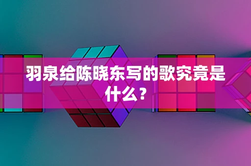 羽泉给陈晓东写的歌究竟是什么？